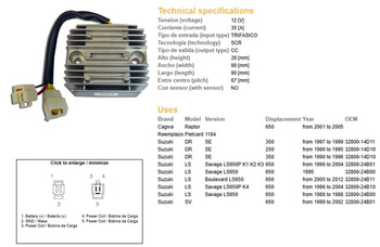 Dze regulator napięcia suzuki dr350 se 95-99, ls650 96-11, sv650 98-01 (32800-24b01) (esr123) (35a)