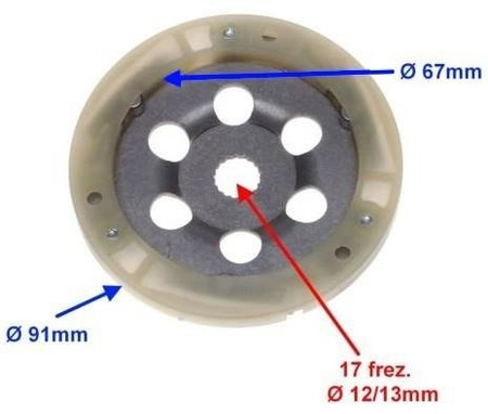 Sprzęgło jednokierunkowe Bendix skuter 2T Minarelli z wałem 13 mm 17 frez