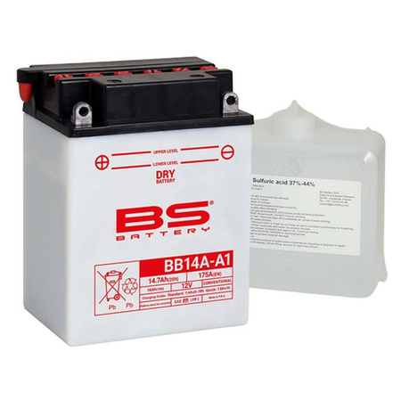 Bs 2022/02 akumulator bb14a-a1 (yb14a-a1) 12v 14ah 134x89x176 obsługowy - elektrolit osobno (175a) (3) ue2019/1148
