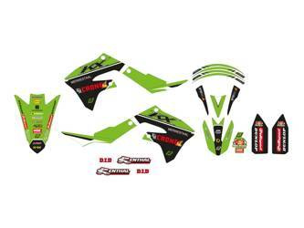 Komplet naklejek (oklein) kawasaki kxf 250 '21-'23, kxf 450 '19-'23 replica kawasaki f&h 2022, kolor zielony/ czarny