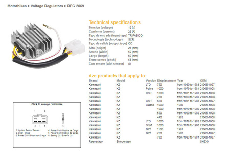 Dze regulator napięcia kawasaki kz550/650/750/1000 (esr370,sh530-12k,21066-1008,rgu-406)