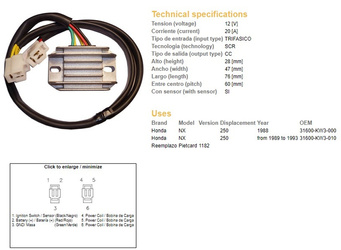 Dze regulator napięcia honda nx250 '88-93 (31600-kw3-000, 31600-kw3-010)