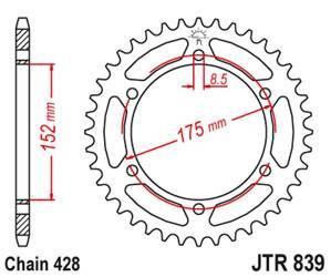 Zębatka tylna 844 57 yamaha dt 125r/re/x '90-06 (84457jt) (łańc. 428) kolor czarny