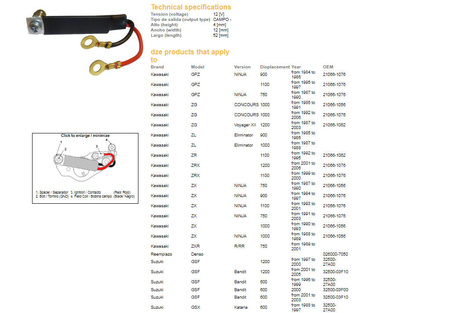 Dze regulator napięcia suzuki gsf/gsx/gsxr, yamaha fzr 1000 kawasaki gpz 900/1000/1100, zzr1100/1200, zrx1100/1200 (esr025)