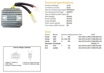 Dze regulator napięcia honda cmx250c '01-'14 (31600-ken-a51) (sh535c-13) (esr181)