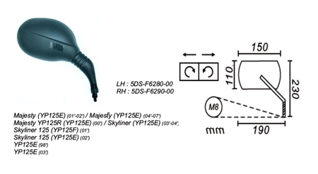 Lusterko prawe yamaha majesty 125 2001-07 power force