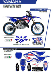 Komplet plastików plukomplet naklejek (oklein) yamaha yz 125/250 '22 w zestawie przednia tablica (ya04860) oraz osłony amortyzatorów (ya04814) patriot kolor oem (biały/niebieski)