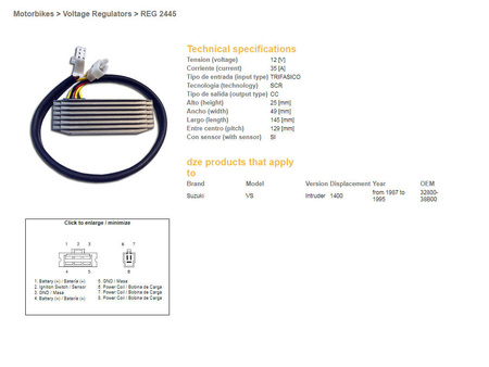 Dze regulator napięcia suzuki vs 1400 intruder 87-95 (oem-32800-38b00) (esr750) (sh576-12) (35a)
