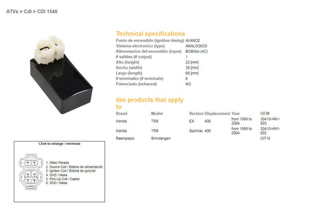 Dze moduł zapłonu cdi honda trx400ex 99-04, sportrax 99-04 (standard) (oem-30410-hn1-003) ci718