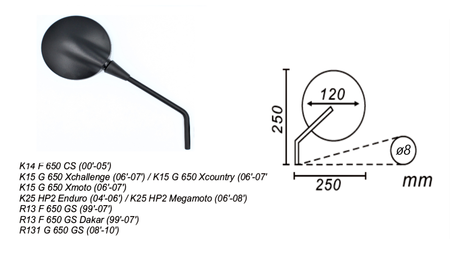 Lusterko prawe bmw f650gs/ cs g650x/ hp2 m8 power force