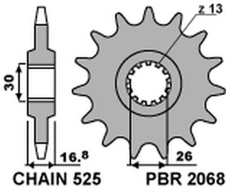 Zębatka przednia 2068 16 honda cbr 600f '99-'14, cbr 600rr '03-'16, cbf 600 (jtf1370.16) (łańc. 525) (206816jt)