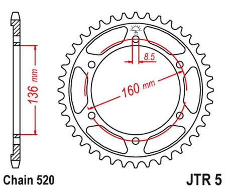 zębatka tylna 3552 39 aprilia etx 125 '84 bmw g310 r '16-'20 (-1) (355239jt) (łańc. 520)