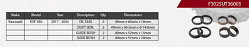 ZESTAW NAPRAWCZY AMORTYZATORA PRZEDNIEGO KAWASAKI KXF 450 '17-'24, (USZCZELNIACZE OLEJOWE X 2, PYŁOWE X 2, PANEWKI X 4) (SERVICE KIT) (ZAWIESZENIE 49MM)