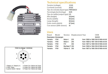 Dze regulator napięcia yamaha sr500 78-79, yfm350 warrior 87-95 (59v-81960-a0-00) (esr108)