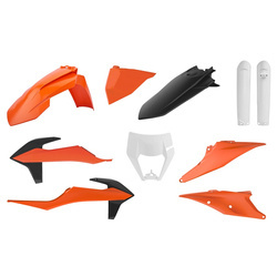 Komplet plastików ktm exc/exc-f tpi '20-'22 w zestawie osłona lampy (8668600002) i osłony amortyzatorów (8398600003) kolor oem pomarańczowy czarny