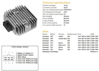 Dze regulator napięcia kawasaki klf300 bayou 88-02 (21066-1089) kef300 lakota '95-'03 (sh650a-12)