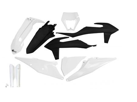 Komplet Plastików Z Osłonami Teleskopów (Amortyzatorów) Ktm Exc 125 '20-'21, Exc 250 / 300 '20-'23, Exc-F 250 / 350 / 450 / 500 '20-'23 Kolor Oem Biały Czarny