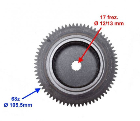 Sprzęgło jednokierunkowe skuter 2T 13mm z zębatką