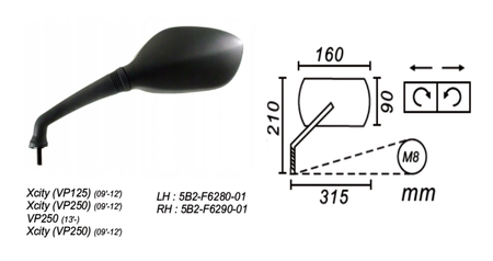 Lusterko lewe yamahaxcity vp125/250 2009-2012 power force