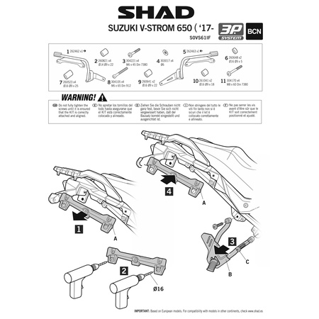 Stelaż do kufrów bocznych Shad 3P do Suzuki V-Strom DL 650
