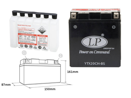Landport akumulator ytx20ch-bs (ytx20a-bs) 12v 18ah 150x87x161 bezobsługowy - elektrolit osobno (4) ue2019/1148