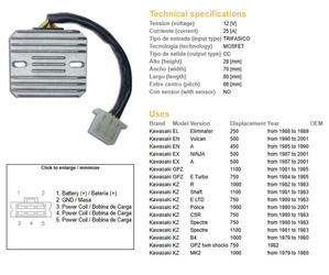 Dze regulator napięcia kawasaki gpz500s 87-01, en450/454/500 85-01, gpz750/1100, kz1000