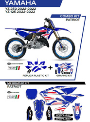 Komplet plastików plukomplet naklejek (oklein) yamaha yz 125/250 '22 w zestawie przednia tablica (ya04860) oraz osłony amortyzatorów (ya04814) patriot kolor oem (biały/niebieski)