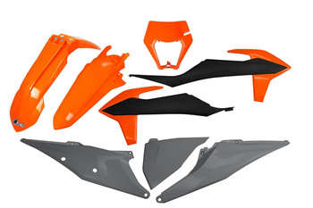 Komplet plastików ktm exc 125 '20-'21, exc/excf(exc-f) 150/250/300/350/450/500 '20-2023 z osłoną lampy kolor oem 2021 (pomarańczowy/czarny/szary)