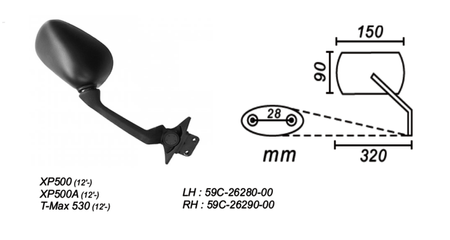 Lusterko prawe yamaha xp500/t-max 530 2012-… power force