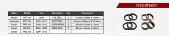 ZESTAW NAPRAWCZY AMORTYZATORA PRZEDNIEGO HONDA CRF 250 '09, KAWASAKI KXF 250 '09-'12, SUZUKI RMZ 450 '09-'12, RM 250 '06-'09, RMZ 250 '09-'12 (USZCZELNIACZE OLEJOWE X 2, PYŁOWE X 2, PANEWKI X 4) (SERVICE KIT) (ZAWIESZENIE 47MM)