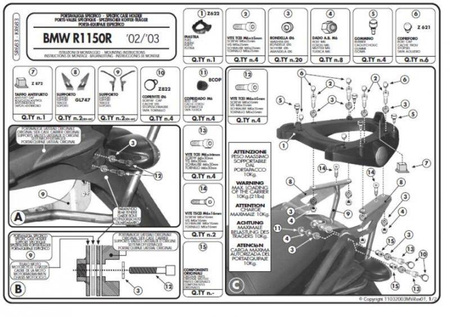 Stelaż Kufra Centralnego Bmw R 1150r (01-06), R 850r (03-07) ( Z Płytą Monokey )