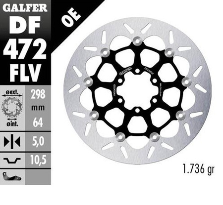 TARCZA HAMULCOWA PRZÓD / TYŁ APRILIA; CAGIVA; INDIAN; MOTO MORINI; VICTORY; YAMAHA (298X64X5) (FLOATING) (PATRZ OPIS)