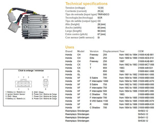 Dze regulator napięcia honda cx500/650, gl500/650, vf750/1000, vf1100s (sh541-12) (esr650,esr749,rgu-103)