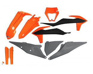 Komplet Plastików Z Osłonami Teleskopów (Amortyzatorów) Ktm Exc 125 '20-'21, Exc 250 / 300 '20-'23, Exc-F 250 / 350 / 450 / 500 '20-'23 Kolor Oem Pomarańczowy Szary