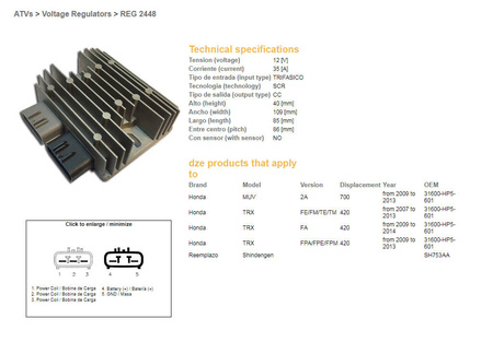 Dze regulator napięcia honda trx420 '07-'14 (35a) (31600-hp5-601) (sh753aa) (esr318)