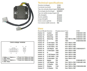 Dze regulator napięcia honda cx/vf/vt 81-87 (esr650)