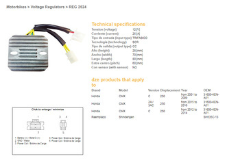 Dze regulator napięcia honda cmx250c '01-'14 (31600-ken-a51) (sh535c-13) (esr181)