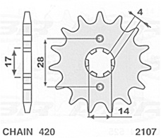 ZĘBATKA PRZEDNIA 2107 11 APRILIA RX 50 '09-'10 DERBI SENDA/GPR/DRD 50 '00-'11 (JTF1127.11) (ŁAŃC. 420)