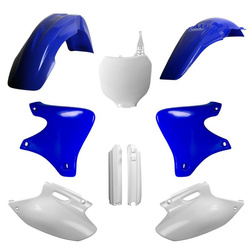 KOMPLET PLASTIKÓW (FULL KIT) YAMAHA YZ 250F '01-'02 W ZESTAWIE TABLICA PRZEDNIA (8658000001) I OSŁONY AMORTYZARORÓW (8392000001) KOLOR NIEBIESKI BIAŁY OEM