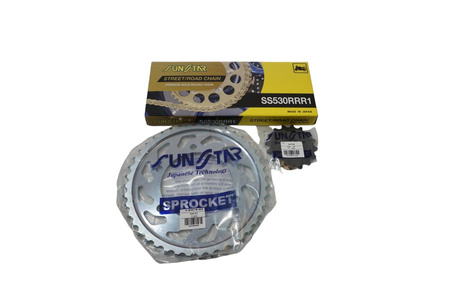 ZESTAW NAPĘDOWY YAMAHA Y1000 R1 98-03 PLUS ZŁOTY (16/43/114) (DO 1400XW RING) (SUN51716/SUN1-5474-43/SS530RRR1-114G) - ZASTĘPUJE K530RTG060 - MADE IN JAPAN - OFERTA SPECJALNA