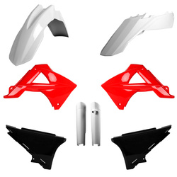 KOMPLET PLASTIKÓW (FULL KIT) GAS GAS EC/EC-E 125 '11; EC/EC-E 200 '11; EC/EC-E 250 '11; EC-EC-E 300 '11 EC/EC-F '11 W ZESTAWIE OSŁONY AMORTYZATORÓW (8398500006) KOLOR BIAŁO CZARNO CZERWONY