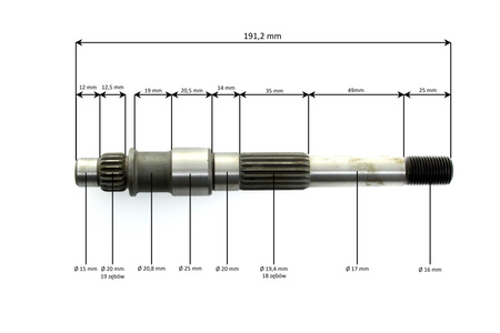Wałek osi koła skuter 2T Minarelli 191 mm