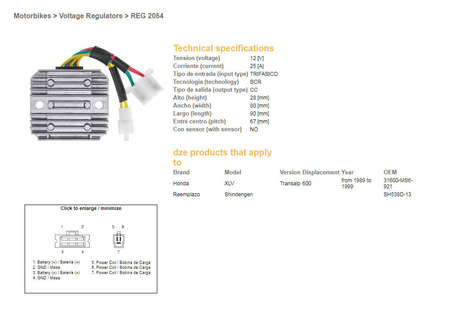 Dze regulator napięcia honda xl 600 v transalp 91-99 (sh 538d-13,esr640,rgu-144)