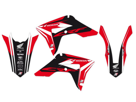Komplet naklejek (oklein) + pokrowiec/poszycie na siedzenie honda crf 250 '18-'21, crf 450 '18-'21, crf 450 x '17-'22, dream 4 kolor czerwony/czarny