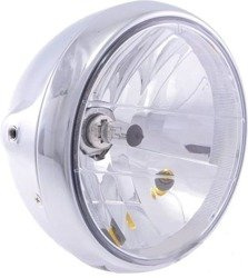 Lampa motocykla 189 mm boczne mocowanie H4 chrom