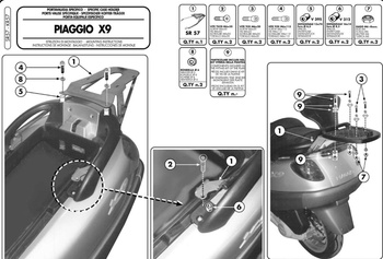 Stelaż Kufra Centralnego Piaggio X9 125-180-250 (00-02), X9 200-250-500 Evolution (03-08), X9 500 (01-02) ( Bez Płyty )