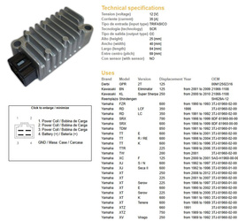 Dze regulator napięcia yamaha tdm 850 '91-92, tt 600 '93-04, xj 600 '92-97, xt 600 '90-02, xt 600z '86-89, xtz 750 '89-92, xv 250 '89-92, (35a) (3tj-81960-01-00) (3tj-81960-02-00) (esr080)