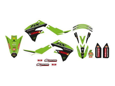 Komplet naklejek (oklein) kawasaki kxf 250 '21-'23, kxf 450 '19-'23 replica kawasaki f&h 2022, kolor zielony/ czarny