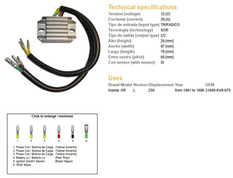 Dze regulator napięcia honda xr 250l '91-'96 (31600-kv6-670) (12v/20a)