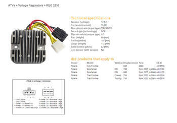 Dze regulator napięcia polaris sportsman efi 700/800 '05-'06 (12v/35a) (4011100, 4010538) (esr819)